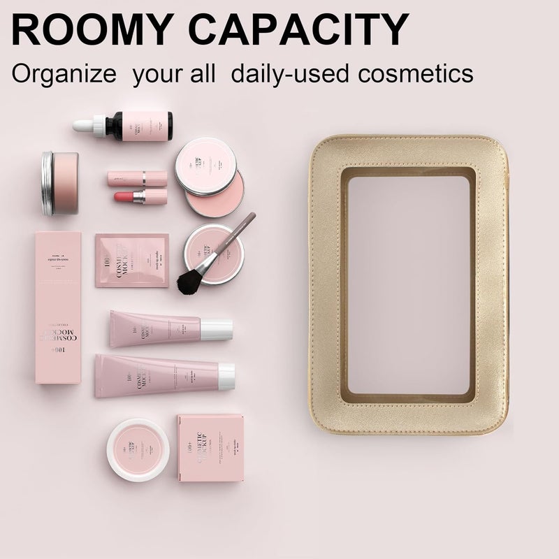 LETGO Clear Makeup Bags, TSA Approved Toiletry Bag with Zipper, Clear Makeup Organizer Fit Carry-on Travel Essentials,Clear Cosmetic Bags for Women Men (O-Gold) - Image 3